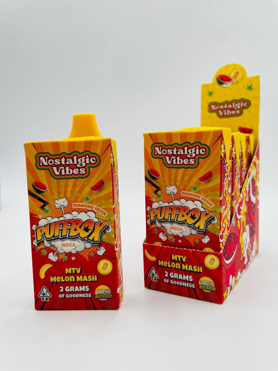 Nostalgic Vibes MTV Melon Mash Indica 2G disposable vape diamond resin PuffBox front view