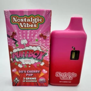 Nostalgic Vibes 80’s Cherry Pop 2G Disposable Vape Sativa front view packaging